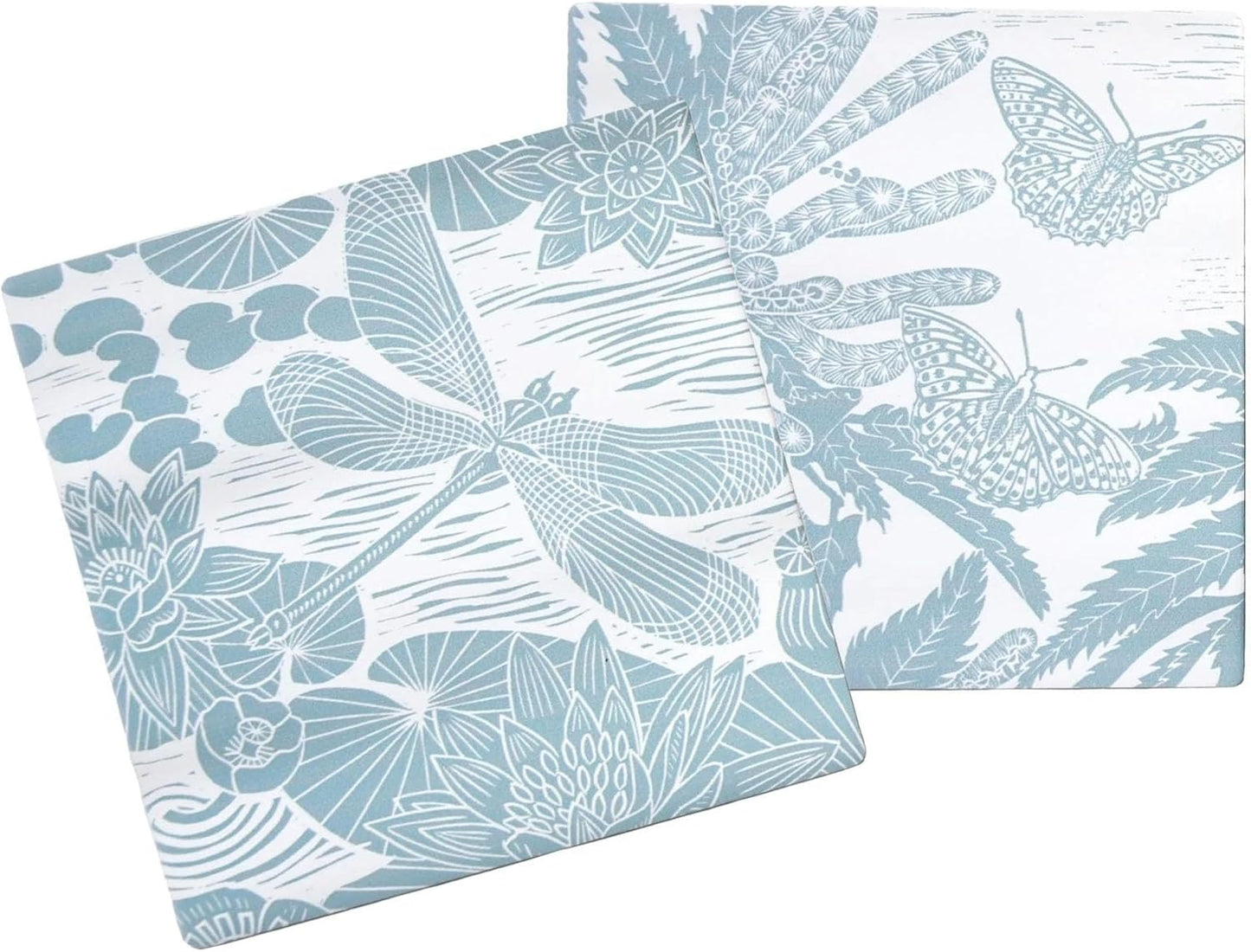 Ceramic Coasters Dragonfly Butterfly Blue (Set of 2)