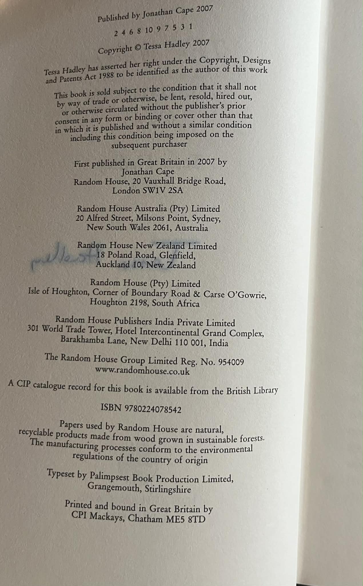 The Master Bedroom - Tessa Hadley - SIGNED FIRST EDITION