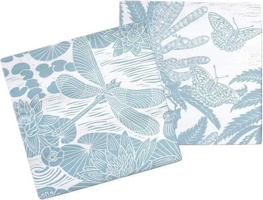 Ceramic Coasters Dragonfly Butterfly Blue (Set of 2)