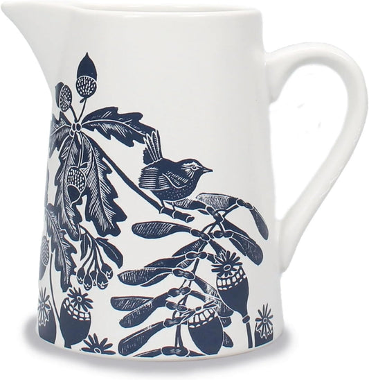 Ceramic Jug - Kate Heiss Acorns & Thistles (Woodland Blue)