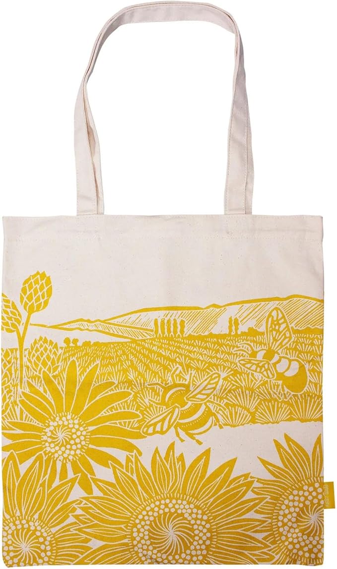 Sunflower Fields Bumble Bees Tote Bag (Yellow)