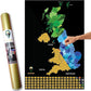 UK Scratch Off Map – Coloured Background Design – Black – A3 Size