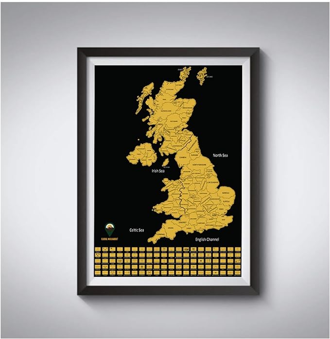 UK Scratch Off Map – Coloured Background Design – Black – A3 Size