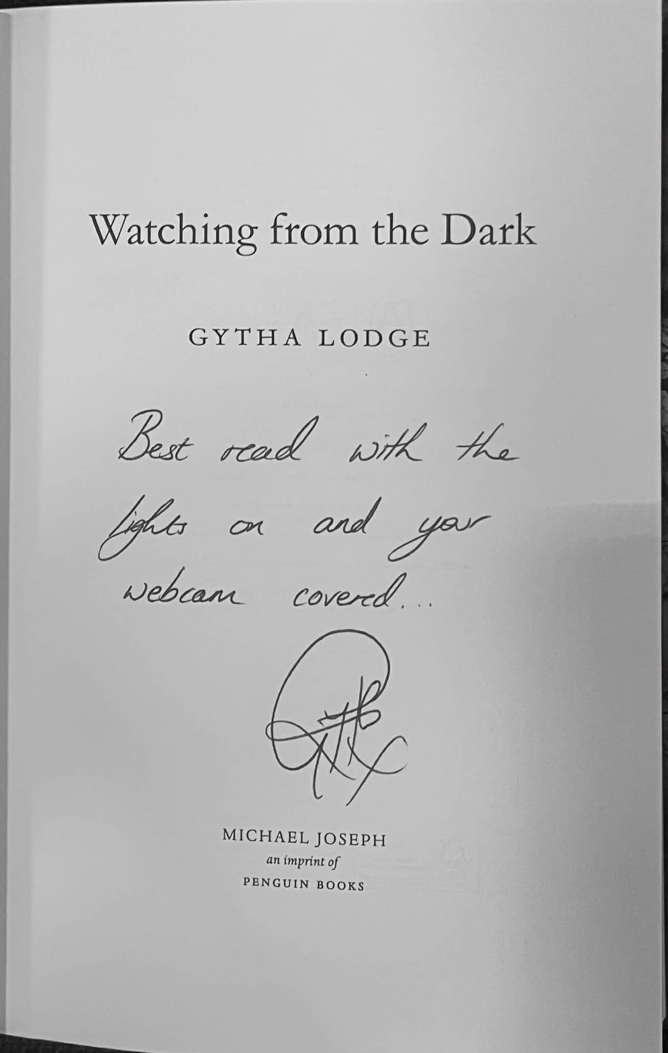 Watching From the Dark (Jonah Sheens Detective Series #2) - Gytha Lodge - SIGNED FIRST EDITION