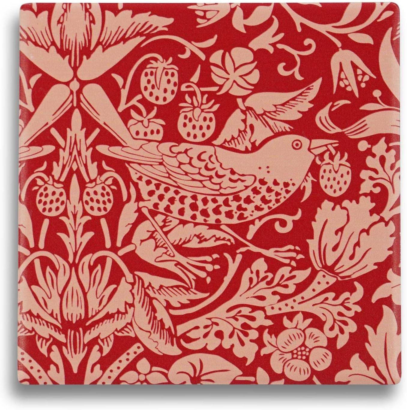 Coaster Single Ceramic -  William Morris (Raspberry)